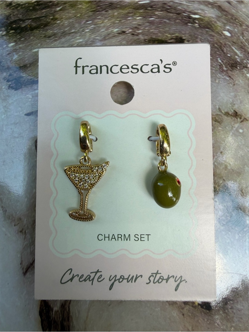 Francesca's Collections Gold Martini & Olive Charm Set